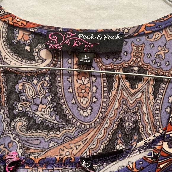 Women’s Peck & Peck L Purple Paisley 2 piece tank top w/ kimono style cover - Picture 3 of 12